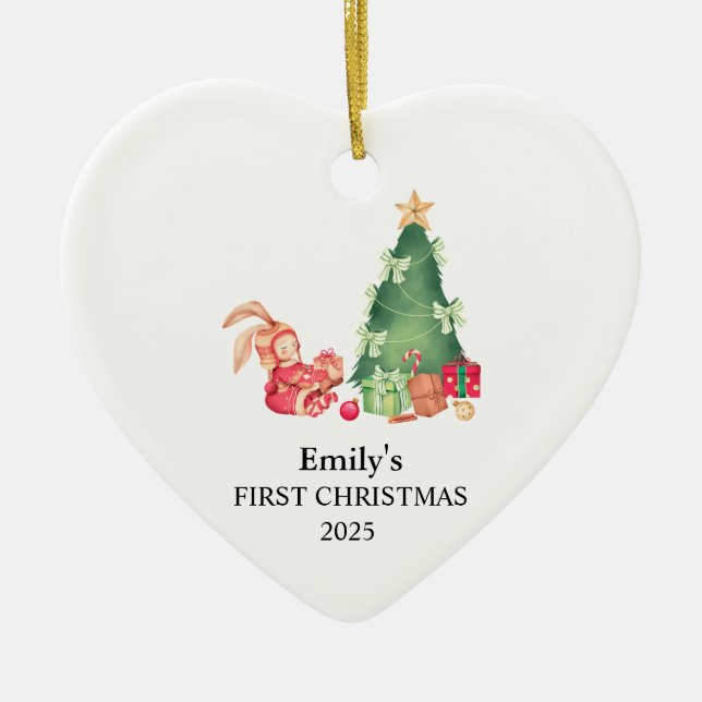Baby Girl's First Christmas Ornament, Baby's First Keramik Ornament (Vorne)