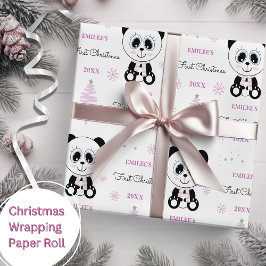Baby Girls First Christmas Panda Bear Pink Geschenkpapier