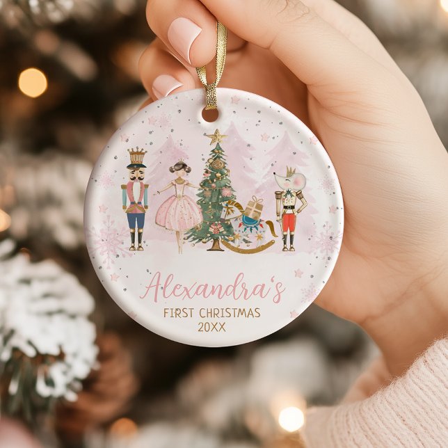 Baby Girl's First Christmas Pink Nutcracker Ballet Keramik Ornament (Von Creator hochgeladen)