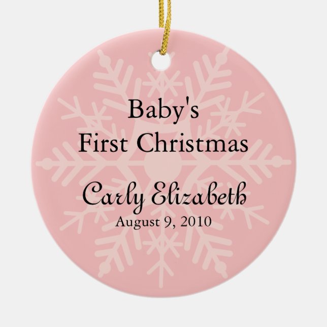 Baby Girl's First Christmas - Pink Snowflake Keramik Ornament (Vorne)