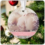 Baby Girl's First Christmas Snowflakes Pink Ornament<br><div class="desc">This sweet design features white and silver glitter snowflakes with space for one photo to commemorate Baby's 1st Christmas! The collection of coordinating products is available in our shop, zazzle.com/doodlelulu*. Contact us if you need this design applied to a specific product to create your own unique matching item! Thank you...</div>