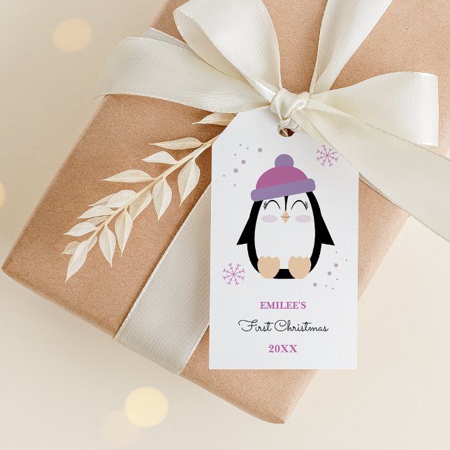 Baby Girls First Christmas Winter Pinguin Pink Geschenkanhänger (Von Creator hochgeladen)