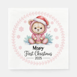 Baby Girl's First Xmas Napkins - bearbeitbarer Nam Serviette
