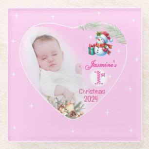 Baby Girls Foto Erste Weihnachtsdekoration pink Glasuntersetzer