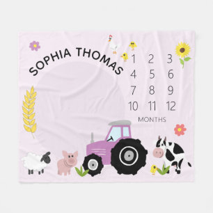 Baby Girls Niedlich Pink Farm Tiertraktor Mileston Fleecedecke