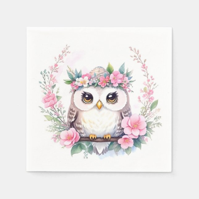 Baby Girl's Owl Blumendusche Serviette (Vorderseite)