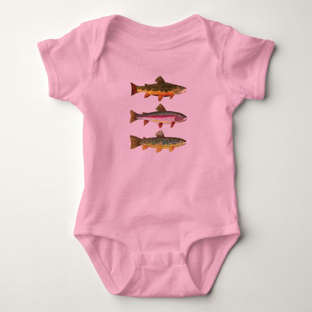 Baby Girl's Pink Trout Fishing Baby Strampler (Vorderseite)