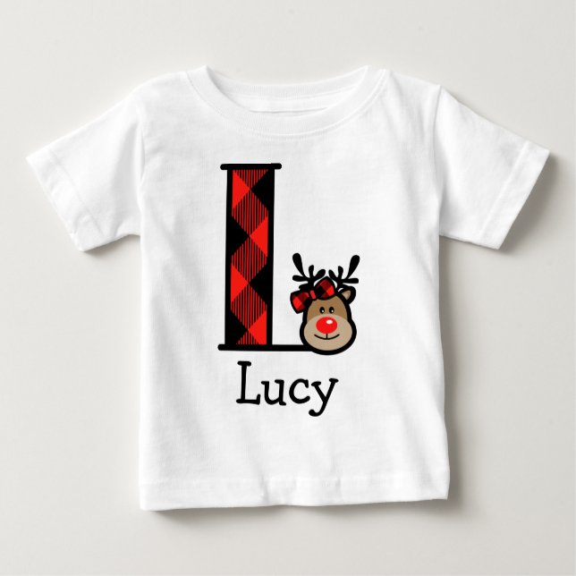 Baby Girl's Rentier Xmas Kariert Bodysuit Erstauss Baby T-shirt (Vorderseite)