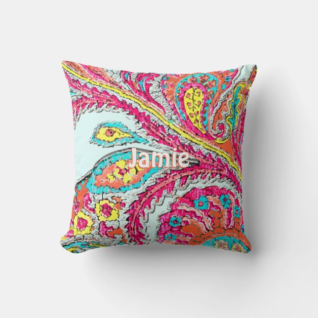 Baby Girl's Room Peacock Paisley Mandarine Kissen (Vorderseite)