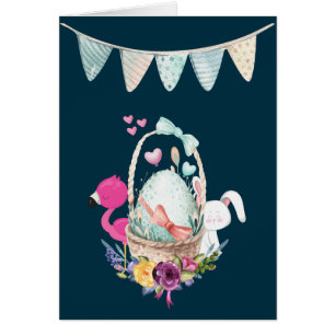 Baby-Glückwünsche mit Nest-Ei Flamingo & Hase