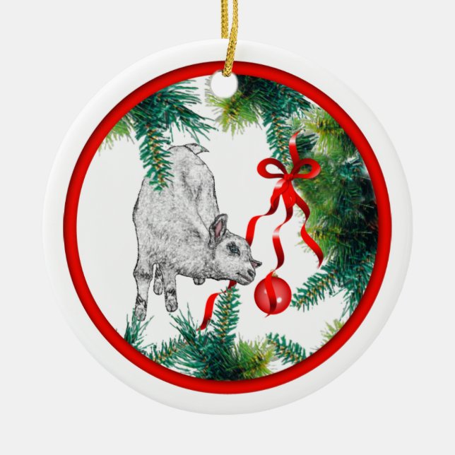 Baby Goat and Ribbon Ornament (Vorne)