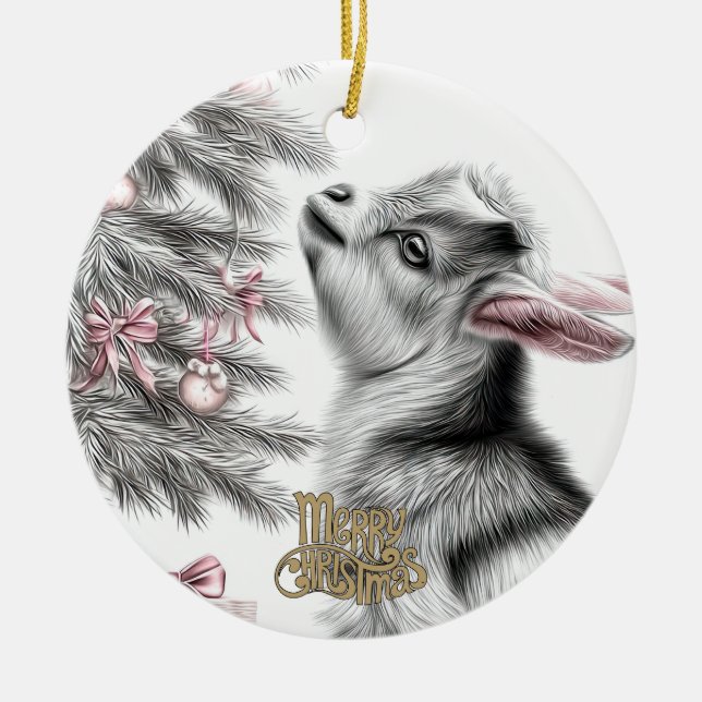 Baby Goat Christmas 11 and YOUR PHOTO Keramik Ornament (Vorne)