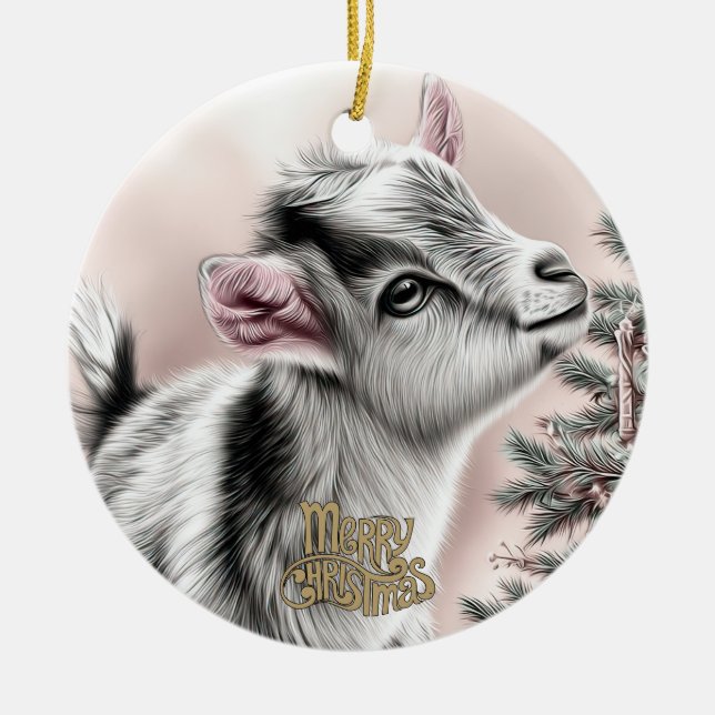 Baby Goat Christmas 12 and YOUR PHOTO Keramik Ornament (Vorne)