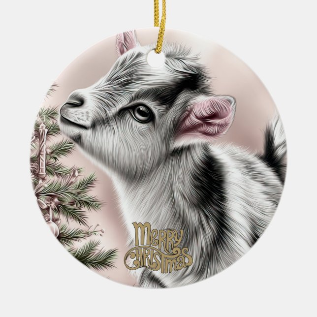 Baby Goat Christmas 13 and YOUR PHOTO Keramik Ornament (Vorne)