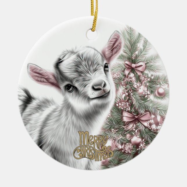 Baby Goat Christmas 14 and YOUR PHOTO Keramik Ornament (Vorne)