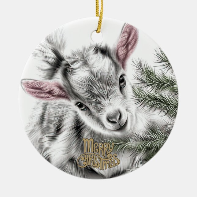 Baby Goat Christmas 3 and YOUR PHOTO Keramik Ornament (Vorne)