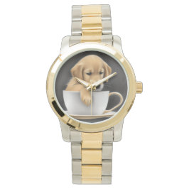 Baby Golden Retriever in a Tea Cup Graphic Armbanduhr