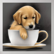 Baby Golden Retriever in a Tea Cup Graphic