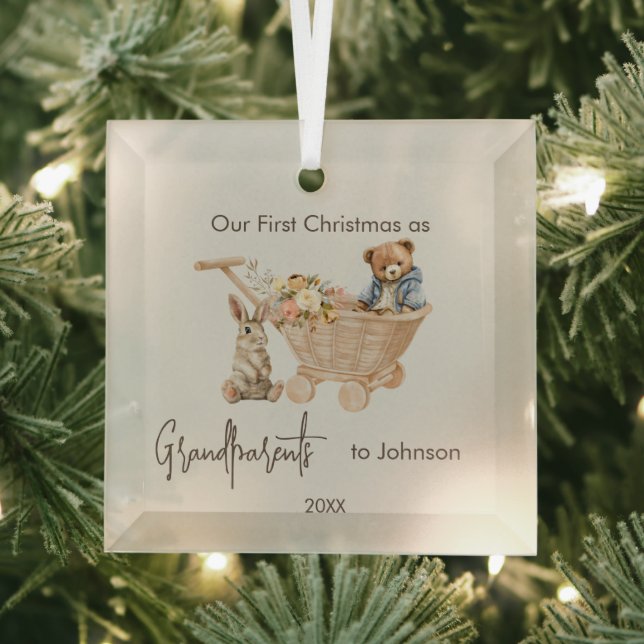 Baby Grandeltern First Christmas Teddy Bear Ornament Aus Glas (Insitu)