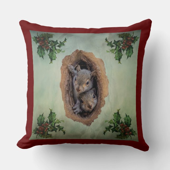 Baby Gray Eichhörnchen Weihnachten Kissen (Vorderseite)