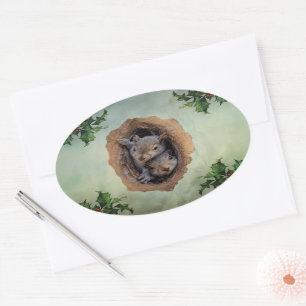Baby Gray Eichhörnchen Weihnachten Ovaler Aufkleber