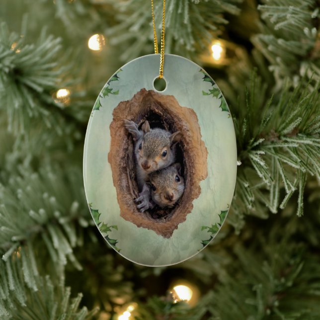 Baby Gray Squirrels Christmas Keramik Ornament (Baum)