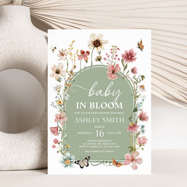 Baby Green Baby Bloom Baby Dusche Einladung (Gender Neutral Wildflower Baby Shower Invitation)