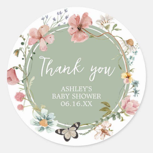 Baby Green Baby Bloom Baby Dusche Runder Aufkleber (Vorderseite)