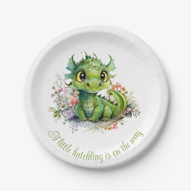 Baby Green Dragon Baby Dusche Pappteller (Vorderseite)