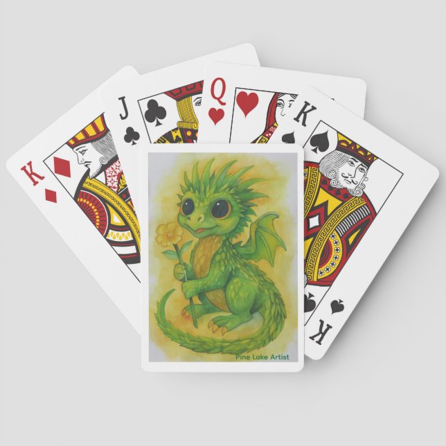 Baby Green Dragon Bringing A Flower Playing Cards Spielkarten (Rückseite)
