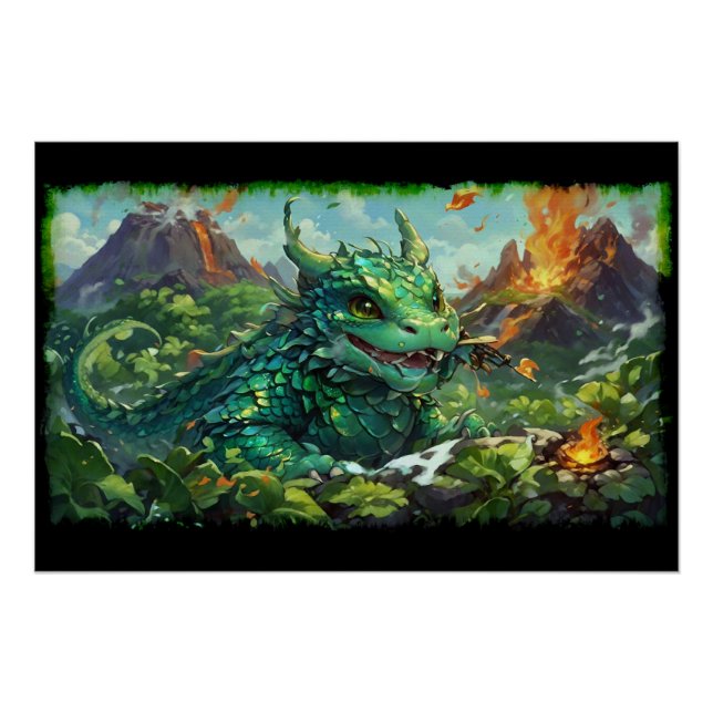 Baby Green Hawaiian Fire Dragon & Volcanoys Poster (Vorderseite)