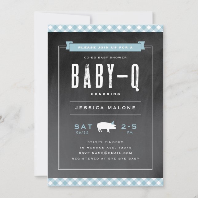 Baby GRILLEN Gingham mit Babydusche Einladung (Vorderseite)