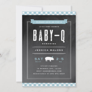 Baby GRILLEN Gingham mit Babydusche Einladung