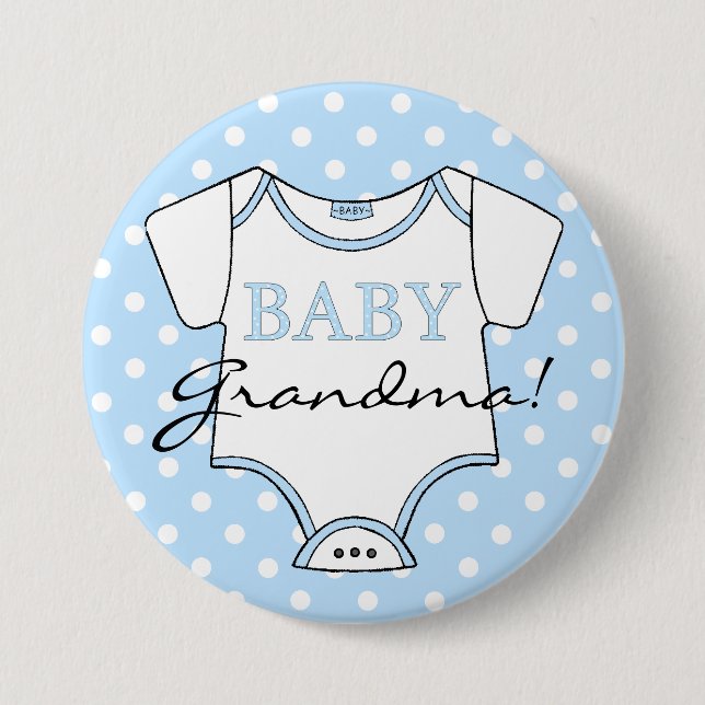 Baby-Großmutter-Blau mit weißen Punkten Button (Vorderseite)