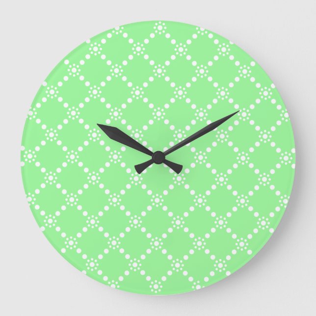 Baby grün mit Blüten Große Wanduhr (Vorderseite)