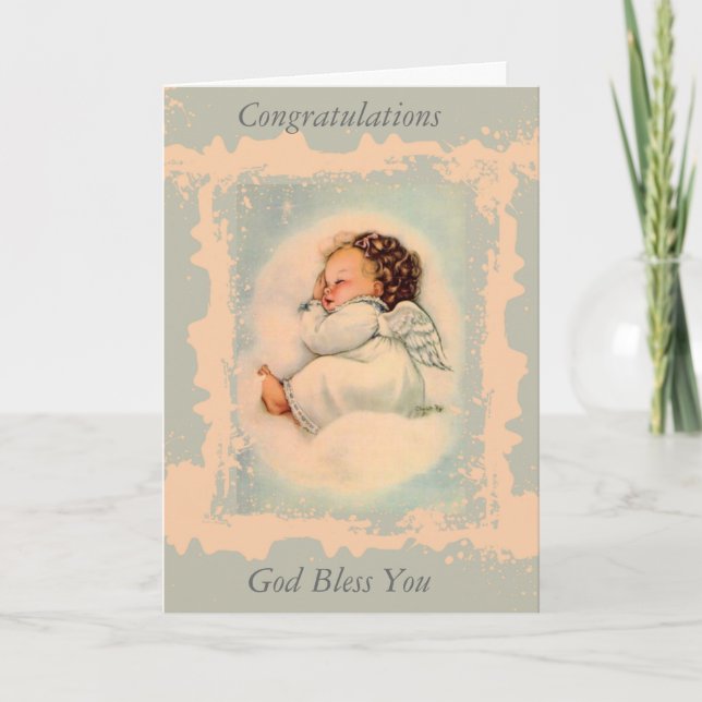 Baby Guardian Angel Blue Peach Karte (Vorderseite)