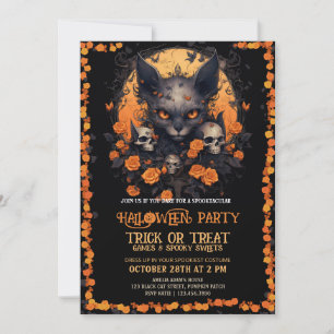 Baby Halloween Angry Cat Skull Blume Einladung