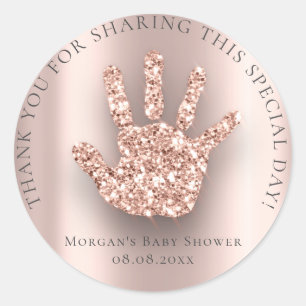 Baby Hand Dusche Gefallen Glitzer Pink Rose Runder Aufkleber