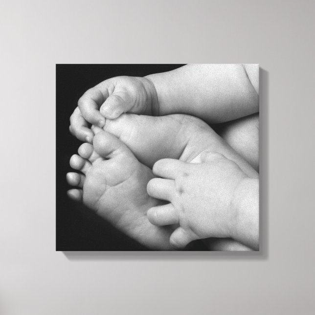 Baby Hände und Füße schwarz und weiß Leinwanddruck (Vorderseite)