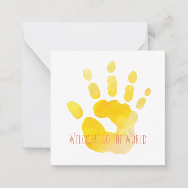Baby Handprint Willkommen in der Welt Wasserfarben Mitteilungskarte (Vorderseite)