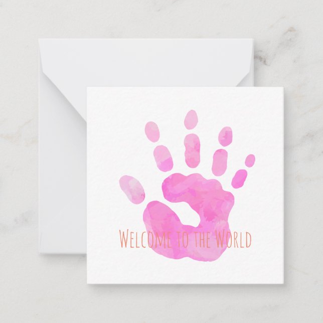 Baby Handprint Willkommen in der Welt Wasserfarben Mitteilungskarte (Vorderseite)