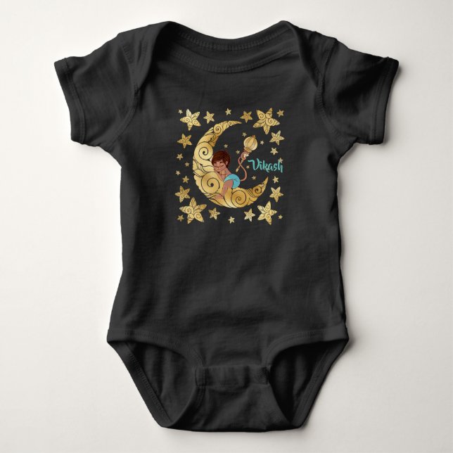 Baby Hanuman slapend op de maan tussen de sterren Baby Strampler (Vorderseite)