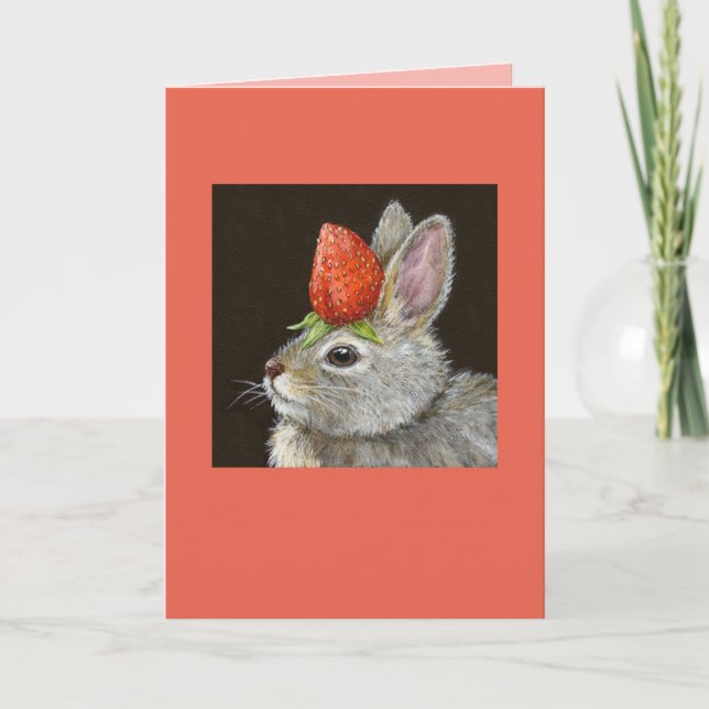 Baby-Hase mit Erdbeerkarte Karte (Vorderseite)