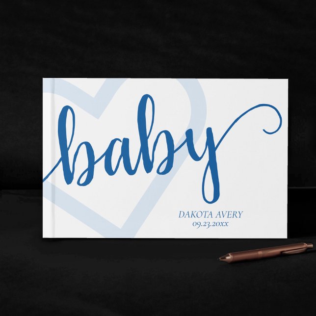 Baby Heart | Cerulean Blue Classic Blüh Script Gästebuch (Von Creator hochgeladen)