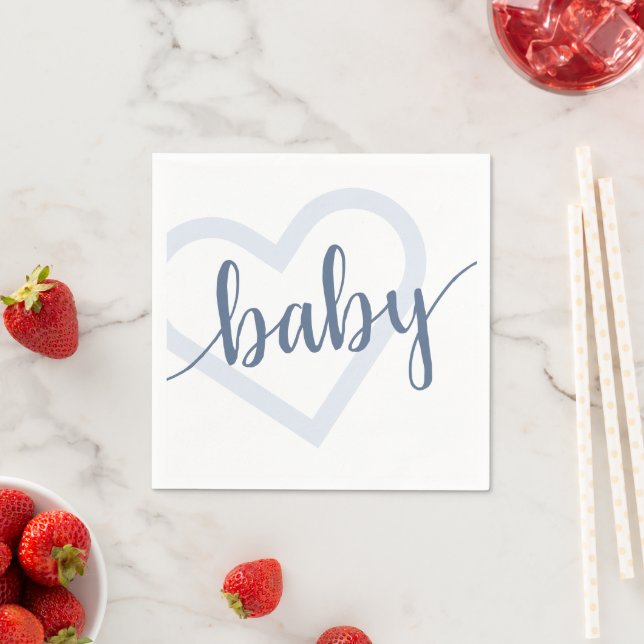 Baby Heart | Dusty Slate Blue Blühe Script Serviette (Beispiel)