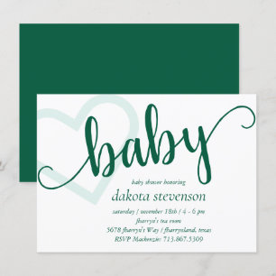 Baby Heart   Hunter Green Simple Blüh Script Einladung