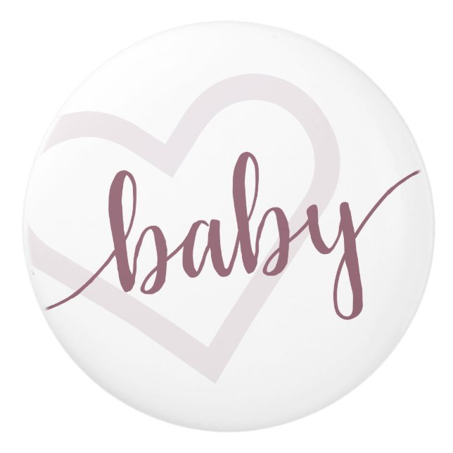 Baby Heart | Wüste Rose Taupe Blühte Skript Keramikknauf (Vorderseite)