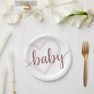 Baby Heart   Wüste Rose Taupe Blühte Skript Pappteller