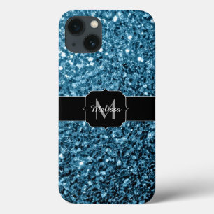 Baby hellblaues falsches Glitter Funkeln Monogramm Case-Mate iPhone Hülle