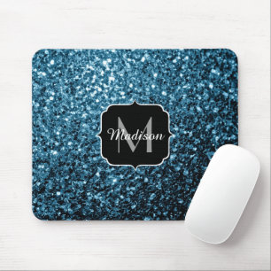 Baby hellblaues falsches Glitter Funkeln Monogramm Mousepad